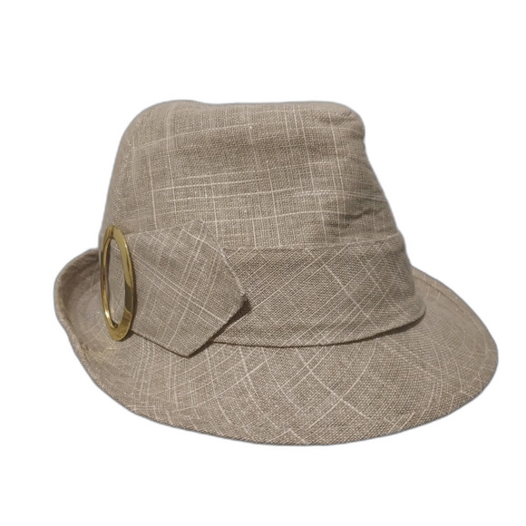 Unbranded fedora Women OSFM beige gold specks Linen Oval Gold Ring Fashion Retro - Picture 1 of 8